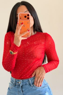 Blusa Mesh Roja Brillos Layla