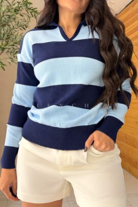 Sueter Oversize de Rayas Azul
