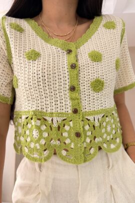 Top Crochet Verde Flores Leah