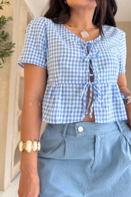 Blusa Azul de Cuadros Sara