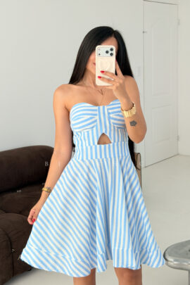 Vestido Strapless Azul De Rayas Greccia